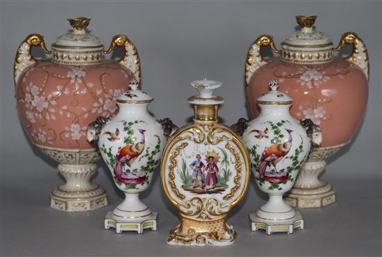 Porcelain scent bottles and 2 pairs of vases